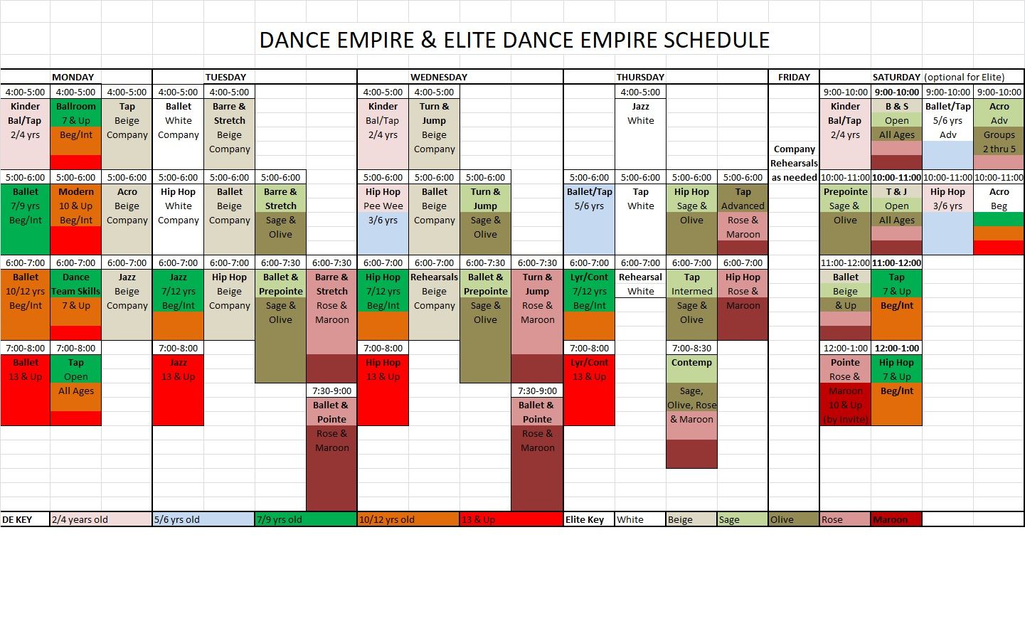 Class Schedule - Dance Classes In Miami | Dance Empire - Dance Empire - Miami's Premier Dance